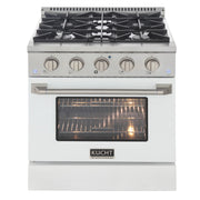 Kucht Professional 30" 4.2 cu ft. Natural Gas Range with White Door and Silver Knobs, KNG301-W