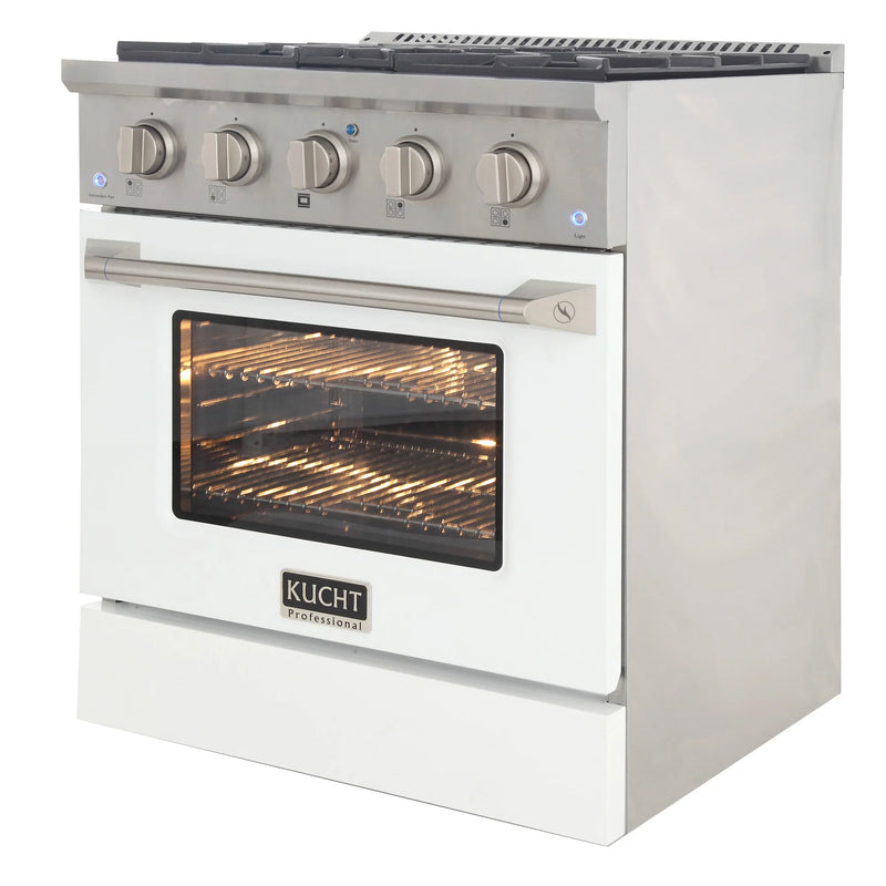 Kucht Professional 30" 4.2 cu ft. Natural Gas Range with White Door and Silver Knobs, KNG301-W