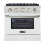 Kucht Professional 30" 4.2 cu ft. Natural Gas Range with White Door and Silver Knobs, KNG301-W