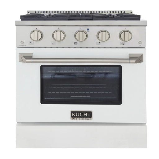 Kucht Professional 30" 4.2 cu ft. Propane Gas Range with White Door and Silver Knobs, KNG301/LP-W