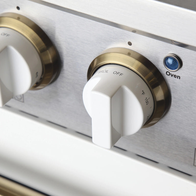 Kucht Professional 30" 4.2 cu ft. Natural Gas Range with White Door and Gold Knobs, KNG301-W-GOLD