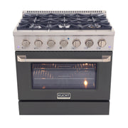 Kucht Professional 36" 5.2 cu ft. Propane Gas Range with Cement Grey Door and Silver Knobs, KNG361/LP-CY