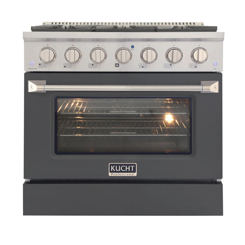 Kucht Professional 36" 5.2 cu ft. Natural Gas Range with Cement Grey Door and Silver Knobs, KNG361-CY