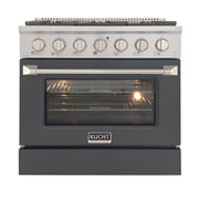 Kucht Professional 36" 5.2 cu ft. Propane Gas Range with Cement Grey Door and Silver Knobs, KNG361/LP-CY