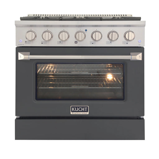 Kucht Professional 36" 5.2 cu ft. Propane Gas Range with Cement Grey Door and Silver Knobs, KNG361/LP-CY