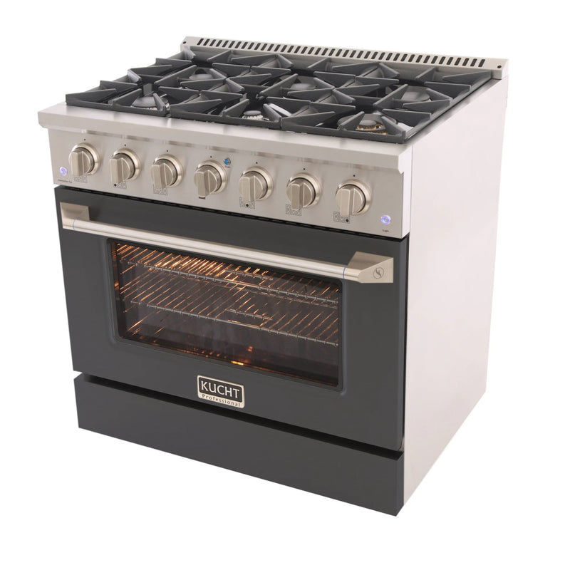 Kucht Professional 36" 5.2 cu ft. Propane Gas Range with Cement Grey Door and Silver Knobs, KNG361/LP-CY