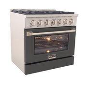 Kucht Professional 36" 5.2 cu ft. Propane Gas Range with Cement Grey Door and Silver Knobs, KNG361/LP-CY