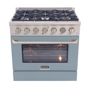 Kucht Professional 36" 5.2 cu ft. Natural Gas Range with Light Blue Door and Silver Knobs, KNG361-LE