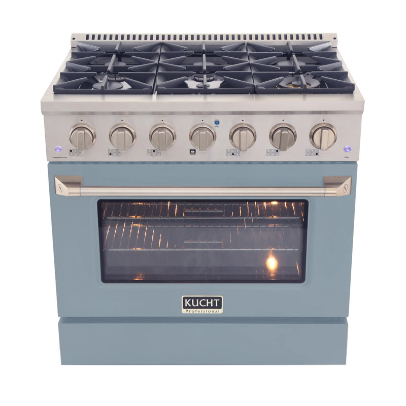Kucht Professional 36" 5.2 cu ft. Natural Gas Range with Light Blue Door and Silver Knobs, KNG361-LE
