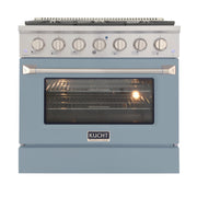 Kucht Professional 36" 5.2 cu ft. Propane Gas Range with Light Blue Door and Silver Knobs, KNG361/LP-LE