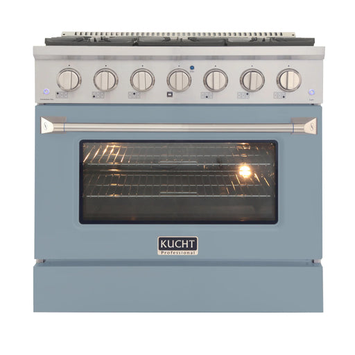 Kucht Professional 36" 5.2 cu ft. Natural Gas Range with Light Blue Door and Silver Knobs, KNG361-LE