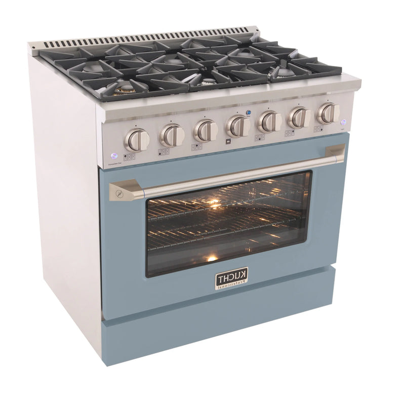 Kucht Professional 36" 5.2 cu ft. Natural Gas Range with Light Blue Door and Silver Knobs, KNG361-LE