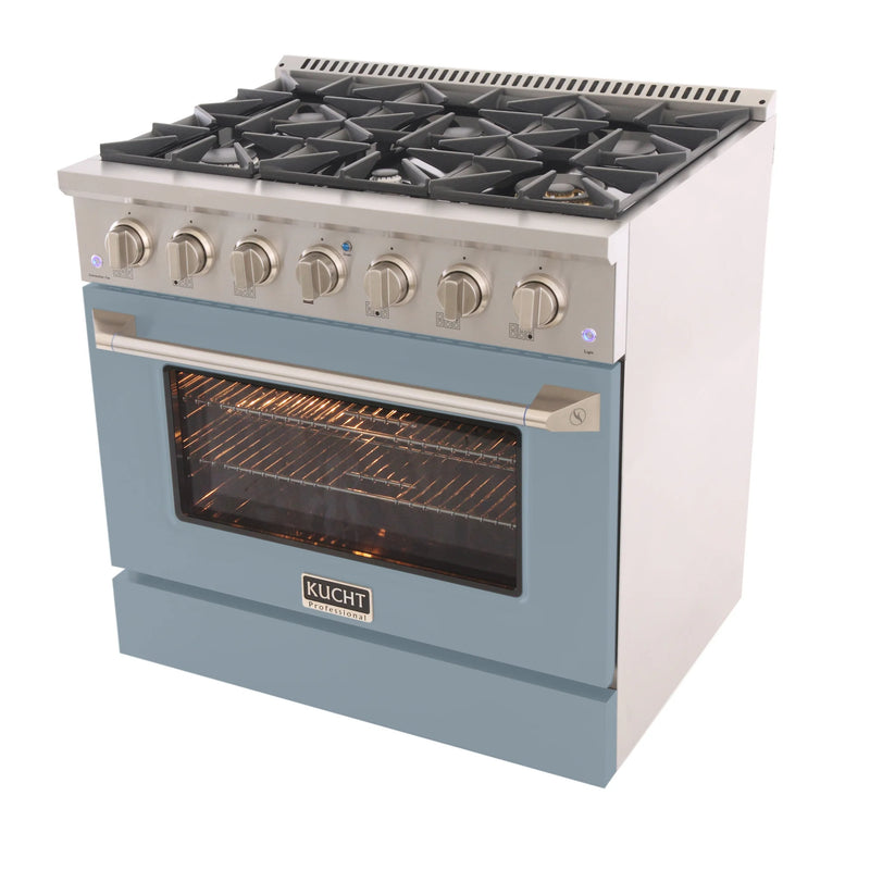 Kucht Professional 36" 5.2 cu ft. Natural Gas Range with Light Blue Door and Silver Knobs, KNG361-LE
