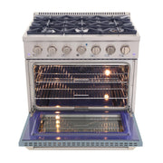 Kucht Professional 36" 5.2 cu ft. Propane Gas Range with Light Blue Door and Silver Knobs, KNG361/LP-LE