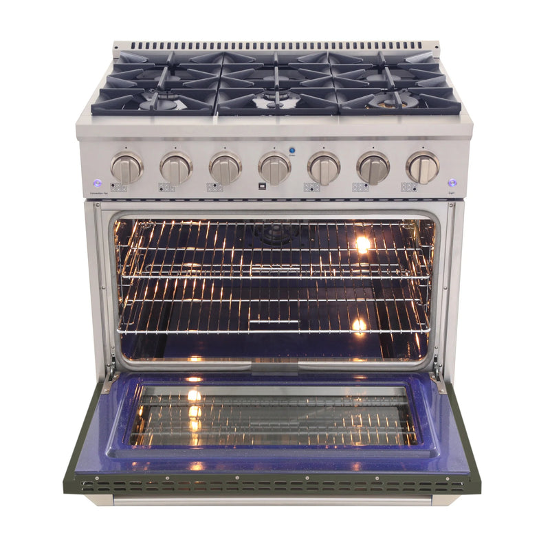 Kucht Professional 36" 5.2 cu ft. Natural Gas Dual Fuel Range with Olive Green Door and Silver Knobs, KDF362-OG