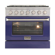 Kucht Professional 36" 5.2 cu ft. Natural Gas Range with Blue Door and Silver Knobs, KNG361-B