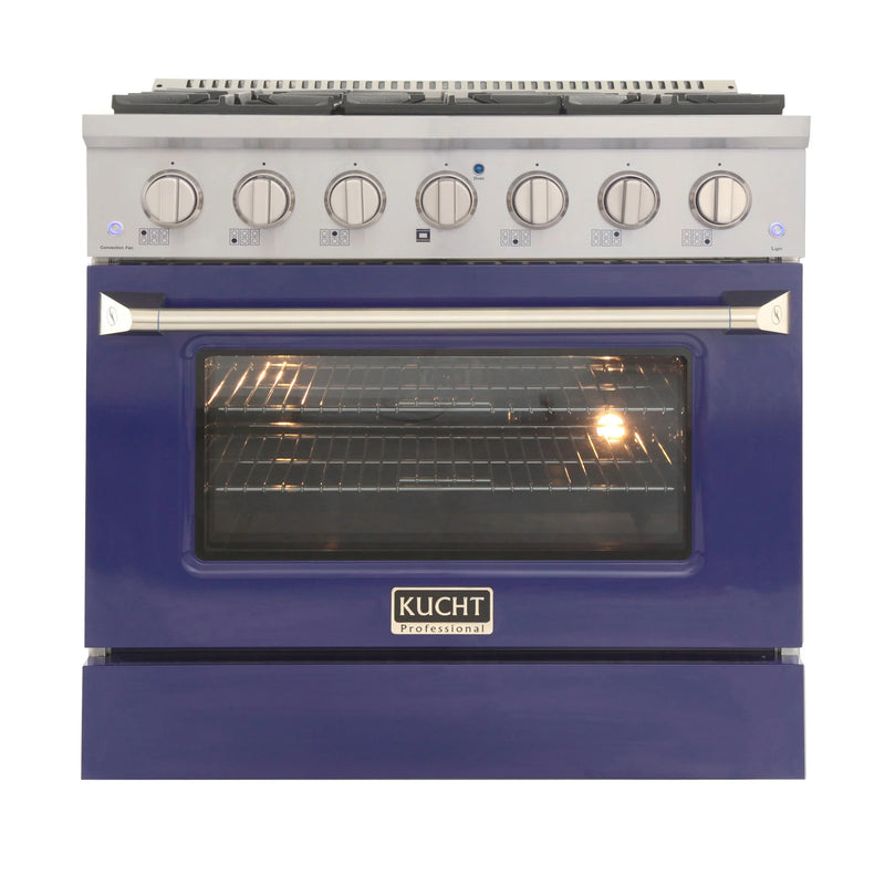 Kucht Professional 36" 5.2 cu ft. Propane Gas Range with Blue Door and Silver Knobs, KNG361/LP-B