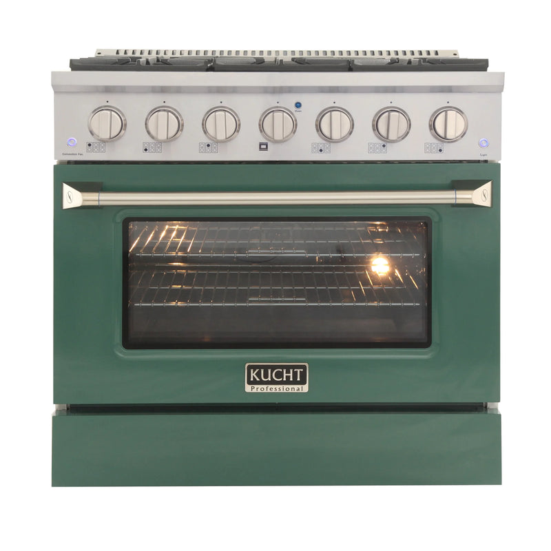 Kucht Professional 36" 5.2 cu ft. Natural Gas Dual Fuel Range with Green Door and Silver Knobs, KDF362-G
