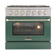 Kucht Professional 36" 5.2 cu ft. Natural Gas Range with Green Door and Silver Knobs, KNG361-G