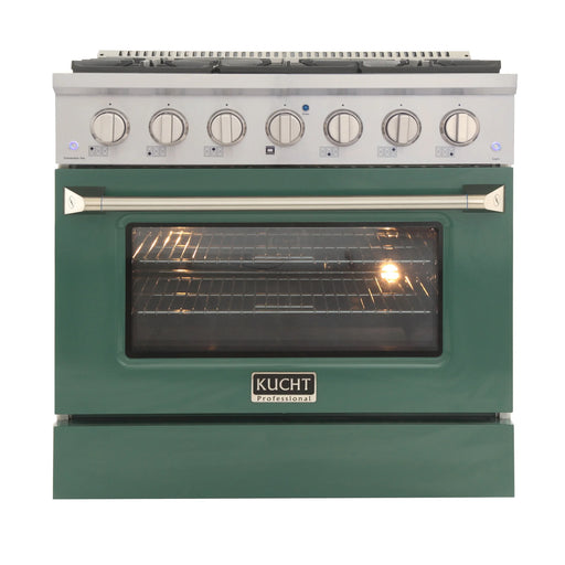Kucht Professional 36" 5.2 cu ft. Natural Gas Range with Green Door and Silver Knobs, KNG361-G