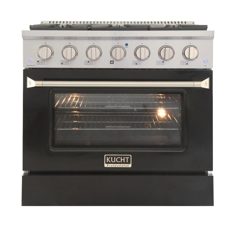 Kucht Professional 36" 5.2 cu ft. Propane Gas Dual Fuel Range with Black Door and Silver Knobs, KDF362/LP-K