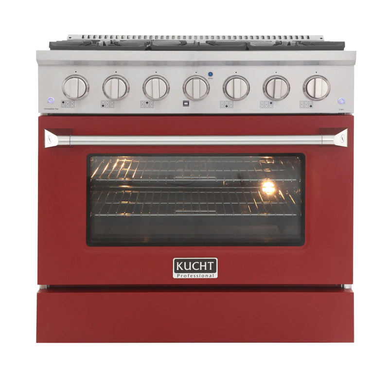 Kucht Professional 36" 5.2 cu ft. Propane Gas Dual Fuel Range with Red Door and Silver Knobs, KDF362/LP-R