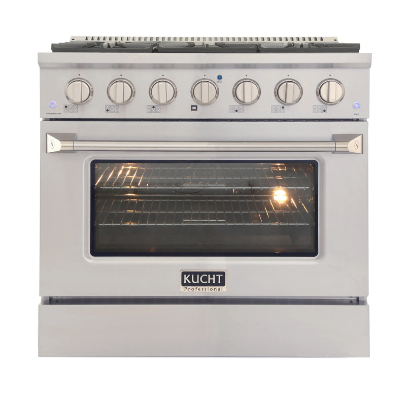 Kucht Professional 36" 5.2 cu ft. Propane Gas Dual Fuel Range with Silver Door and Silver Knobs, KDF362/LP-S