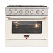 Kucht Professional 36" 5.2 cu ft. Propane Gas Range with White Door and Silver Knobs, KNG361/LP-W