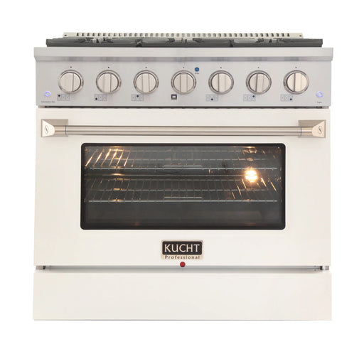 Kucht Professional 36" 5.2 cu ft. Natural Gas Range with White Door and Silver Knobs, KNG361-W