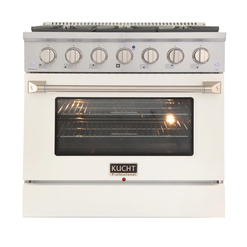 Kucht Professional 36" 5.2 cu ft. Natural Gas Dual Fuel Range with White Door and Silver Knobs, KDF362-W