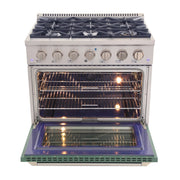 Kucht Professional 36" 5.2 cu ft. Natural Gas Range with Green Door and Silver Knobs, KNG361-G