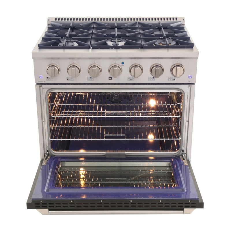 Kucht Professional 36" 5.2 cu ft. Natural Gas Dual Fuel Range with Black Door and Silver Knobs, KDF362-K