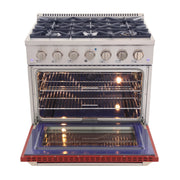 Kucht Professional 36" 5.2 cu ft. Natural Gas Range with Red Door and Silver Knobs, KNG361-R