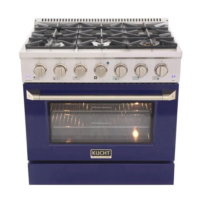 Kucht Professional 36" 5.2 cu ft. Natural Gas Dual Fuel Range with Blue Door and Silver Knobs, KDF362-B