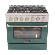 Kucht Professional 36" 5.2 cu ft. Propane Gas Range with Green Door and Silver Knobs, KNG361/LP-G