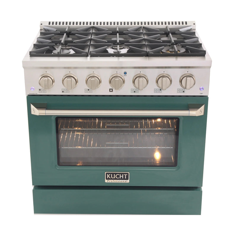 Kucht Professional 36" 5.2 cu ft. Natural Gas Range with Green Door and Silver Knobs, KNG361-G