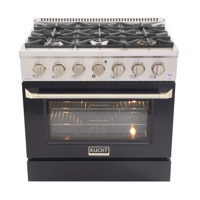 Kucht Professional 36" 5.2 cu ft. Propane Gas Dual Fuel Range with Black Door and Silver Knobs, KDF362/LP-K
