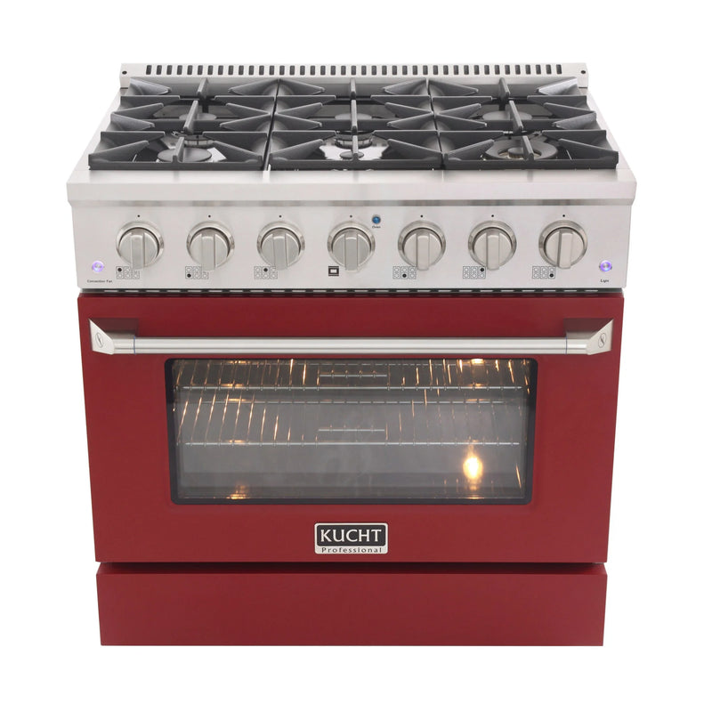 Kucht Professional 36" 5.2 cu ft. Natural Gas Dual Fuel Range with Red Door and Silver Knobs, KDF362-R