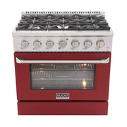 Kucht Professional 36" 5.2 cu ft. Natural Gas Range with Red Door and Silver Knobs, KNG361-R