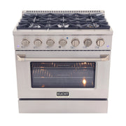 Kucht Professional 36" 5.2 cu ft. Natural Gas Range with Silver Door and Silver Knobs, KNG361-S