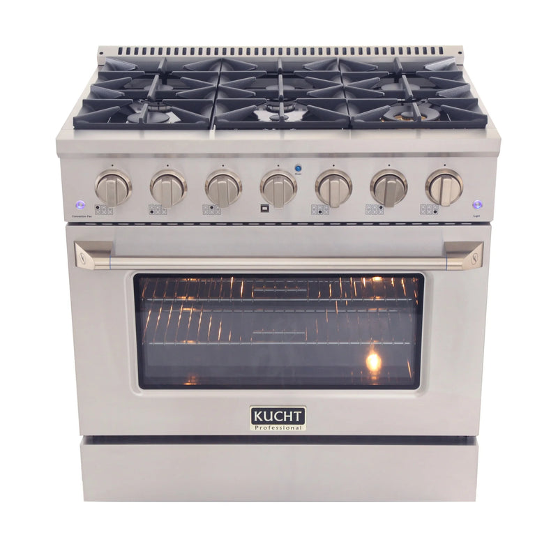 Kucht Professional 36" 5.2 cu ft. Natural Gas Range with Silver Door and Silver Knobs, KNG361-S
