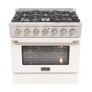 Kucht Professional 36" 5.2 cu ft. Natural Gas Range with White Door and Silver Knobs, KNG361-W