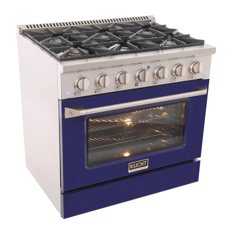 Kucht Professional 36" 5.2 cu ft. Propane Gas Range with Blue Door and Silver Knobs, KNG361/LP-B
