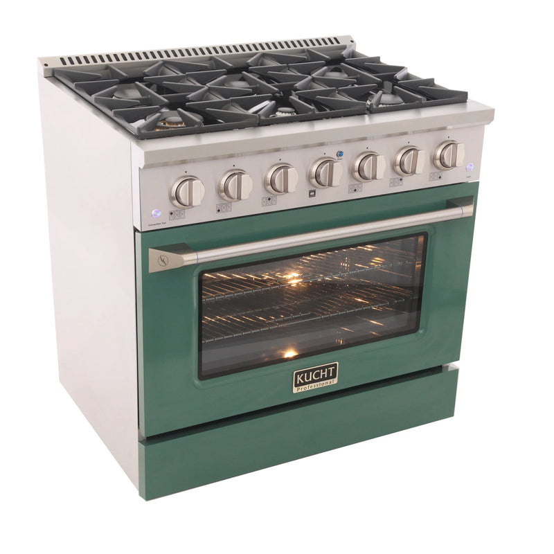 Kucht Professional 36" 5.2 cu ft. Propane Gas Dual Fuel Range with Green Door and Silver Knobs, KDF362/LP-G