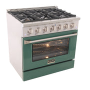 Kucht Professional 36" 5.2 cu ft. Propane Gas Range with Green Door and Silver Knobs, KNG361/LP-G