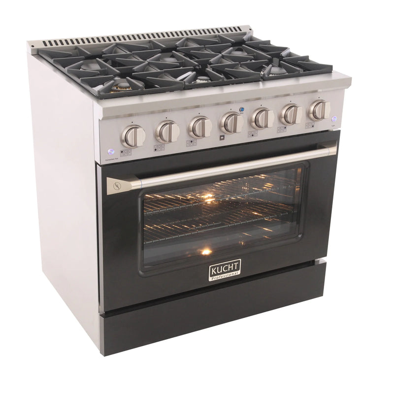 Kucht Professional 36" 5.2 cu ft. Natural Gas Dual Fuel Range with Black Door and Silver Knobs, KDF362-K