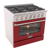 Kucht Professional 36" 5.2 cu ft. Propane Gas Range with Red Door and Silver Knobs, KNG361/LP-R