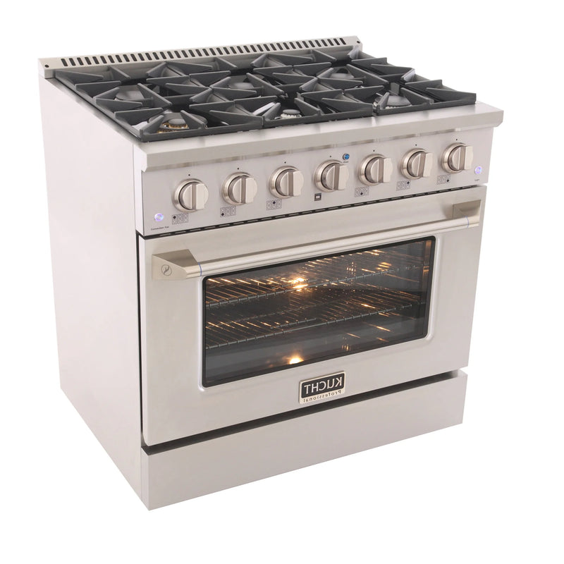 Kucht Professional 36" 5.2 cu ft. Propane Gas Dual Fuel Range with Silver Door and Silver Knobs, KDF362/LP-S