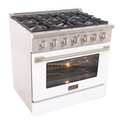 Kucht Professional 36" 5.2 cu ft. Propane Gas Range with White Door and Silver Knobs, KNG361/LP-W