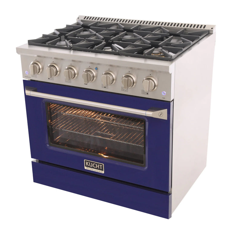 Kucht Professional 36" 5.2 cu ft. Natural Gas Dual Fuel Range with Blue Door and Silver Knobs, KDF362-B